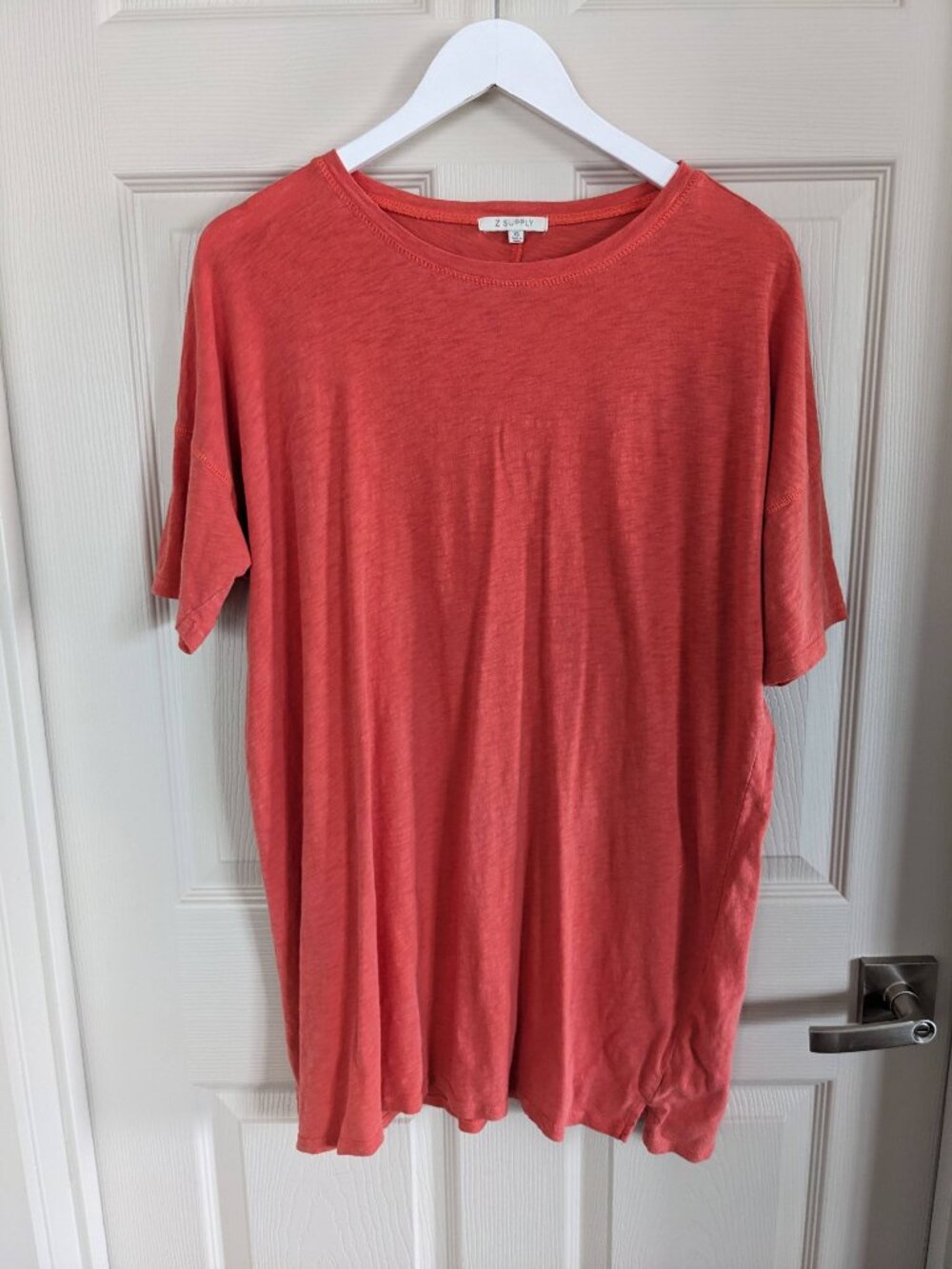 Z Supply Delta Slub Oversized T-Shirt Dress XS Chili Orange